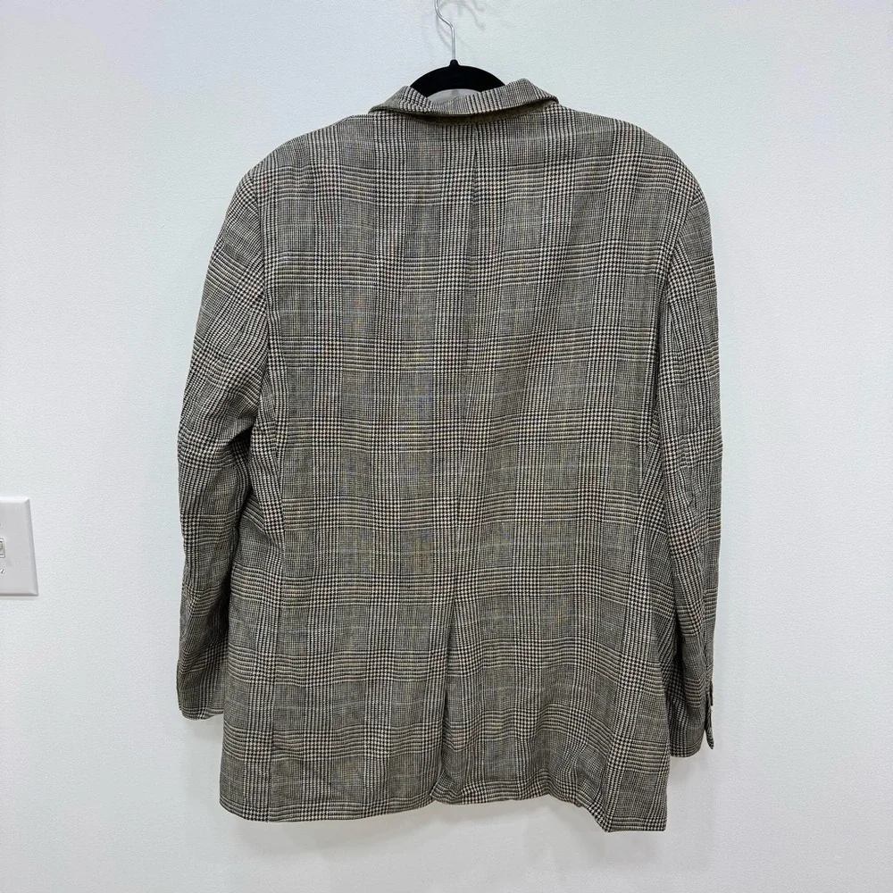 Ralph Lauren Chaps Lord & Taylor Wool Silk Brown Houndstooth Plaid Sport Coat
